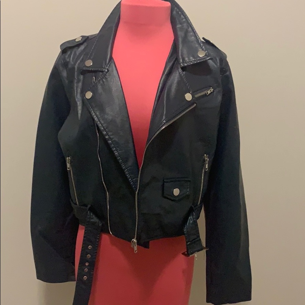 Navy blue leather jacket